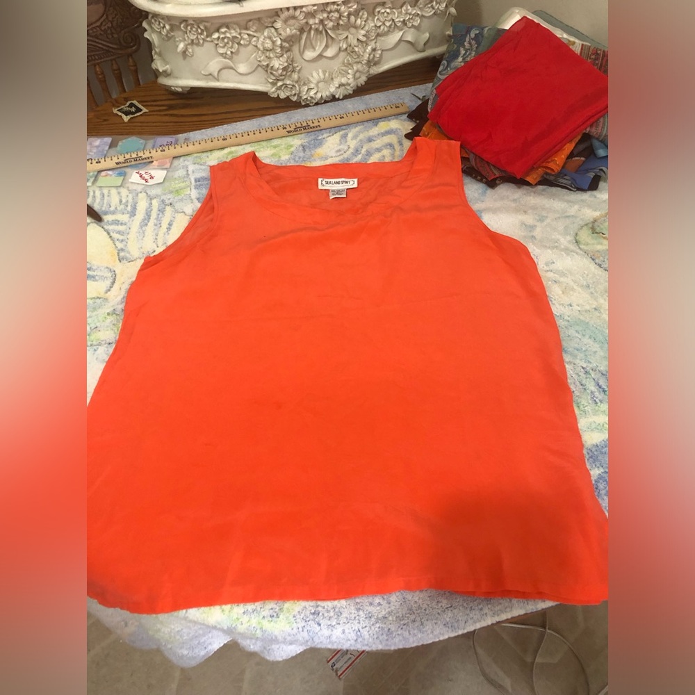 Vintage silk land sport  100 Percent  Silk Blouse large orange